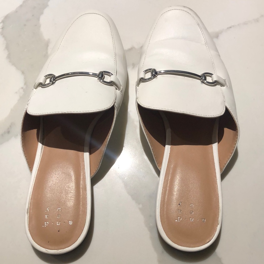 White loafer backless slides